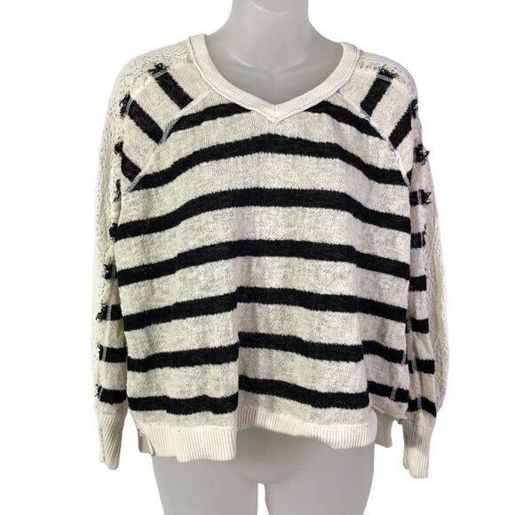 Free People We the Free Pullover Striped Lace Sleeves Knitted Sweater SXS - Picture 8 of 15